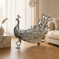 Sculpture de paon en acier inoxydable, décoration de jardin extérieure populaire, sculpture d'art déco pour villa en acier inoxydable