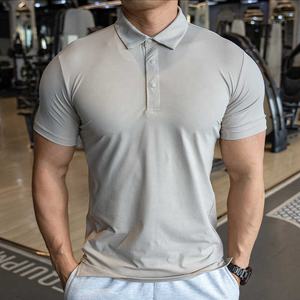 Kemeja Golf <span class=keywords><strong>Polo</strong></span> Aprikot Elastis Kebugaran Otot Ukuran Besar 3XL Kemeja Polos untuk Pria - Product Image 1