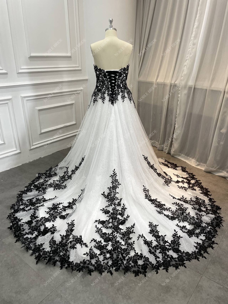 kim kardashian white and black dress Black White Strapless Lace Mermaid Wedding Dress Black