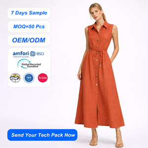 SHENGFU Abito Lungo <span class=keywords><strong>Estivo</strong></span> da Donna Senza Maniche con Bottoni, Elegante e Casual, con Cintura in Vita - Product Image 1