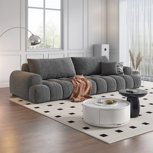 Nordic scratch resistant cat proof fabric cream puff <b>sofa</b> latex filled minimalist straight couch <b>for</b> small living room - Product Image 3