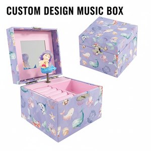 Boîte à <span class=keywords><strong>musique</strong></span> à manivelle Yiyu avec miroir rotatif, boîte à bijoux sirène pour bagues, cadeau personnalisé, mélodie personnalisable, MDF écologique - Product Image 1
