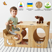 Tour d'apprentissage pliable Montessori avec rail de sécurité 2-en-1 escabeau en bambou convertit en table et chaise pour enfants