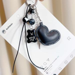 Hot Sale Leather <b>Keyring</b> Tiny Bear <b>Charm</b> Car Key Chain Lovely Handbag Decoration Cute PU Heart Pendant Keychain for Girls Bags - Product Image 4