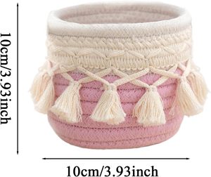 Cesta de Almacenamiento Pequeña de Macramé, Mini Organizador Tejido con Cuerda de Algodón para Papelería, Brochas de Maquillaje, Contenedor Decorativo con Borlas para Oficina - Product Image 2
