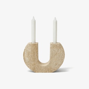 Porte-bougie en pierre de <span class=keywords><strong>travertin</strong></span> beige naturel à double tête - Product Image 1