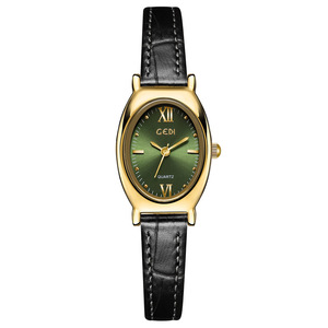Montre-bracelet à quartz pour femme, cadran ovale rose, bracelet noir, montre analogique, style habillé - Product Image 3