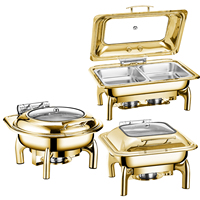 Goldener 9L Selbstbedienungs-Buffet-Wärmebehälter, Hydraulischer Kommerzieller Buffet-Ofen, Hotel-Küchen-Party-Alkohol-Elektro-Wärmebehälter