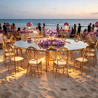 Table de mariage ronde de luxe avec pieds dorés, plateau en verre noir, table d'événement pour banquet