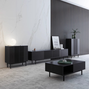 Meuble <span class=keywords><strong>TV</strong></span> rétro noir, simple et moderne, sur pied, pour salon, luxe léger, en bois massif, avec pieds en fer - Product Image 3