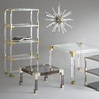 Moderner quadratischer Beistell tisch Gold Metall Basis mit Edelstahl klare Acrylglas platte Couch tisch Wohnzimmer möbel