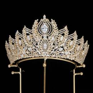 新款奢华镀金新娘皇冠头饰锆石珠宝配饰女式周年纪念婚礼舞会 - Product Image 5
