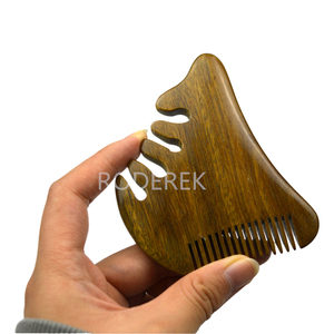 Haute qualité naturel vert bois de santal tête méridien large dent peigne en bois cuir chevelu Massage peigne visage Gua Sha outils pour la croissance des cheveux - Product Image 3