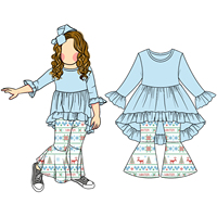 Nouveau design de haute qualité Ensemble de vêtements à semelles cloches Tenue de Noël pour bébés et enfants Blouse et pantalon pour garçons et filles