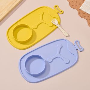 Wholesale Anti Fall Silicone Kids Dinner Plate With <b>Placemat</b> Food Grade BPA Free Toddler Mealtime Tableware <b>Set</b> - Product Image 1