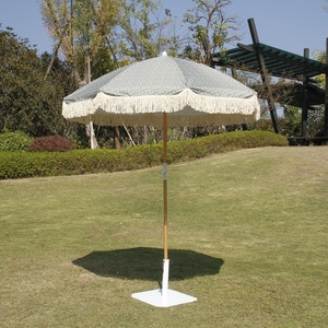 Parasol portable <span class=keywords><strong>de</strong></span> luxe personnalisé, côtes en <span class=keywords><strong>fibre</strong></span> <span class=keywords><strong>de</strong></span> <span class=keywords><strong>verre</strong></span> vintage et poteau en hêtre importé glands en <span class=keywords><strong>toile</strong></span> Le parasol <span class=keywords><strong>de</strong></span> plage haut <span class=keywords><strong>de</strong></span> gamme 200CM - Product Image 1