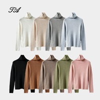Pull en cachemire pur 100% pour femme Tyan, col roulé, toucher doux, coupe ajustée, côtelé, couleur unie