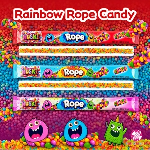 En gros, Bonbons gélifiés en <span class=keywords><strong>corde</strong></span> longue arc-en-ciel, personnalisés, avec mini-granulés croustillants, aux fruits, sucrés et acidulés, mous et moelleux - Product Image 1
