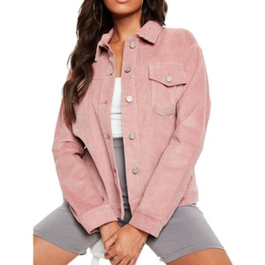 Ventes en gros de vestes pour femmes en velours côtelé rose poudré avec logo personnalisé, style camionneur - Product Image 6