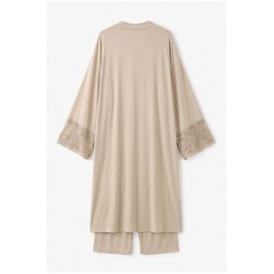 Ensemble de vêtements de nuit pour femmes en 3 pièces avec dentelle, en spandex/coton, robe, haut de pyjama à col en V, pantalon long, vêtements de détente unis, lavables en machine - Product Image 2