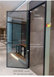 Porte per ufficio con <span class=keywords><strong>specchio</strong></span> <span class=keywords><strong>a</strong></span> <span class=keywords><strong>battente</strong></span> HDSAFE Design anteriore in alluminio con porte d'ingresso in vetro trasparente <span class=keywords><strong>porta</strong></span> <span class=keywords><strong>a</strong></span> <span class=keywords><strong>battente</strong></span> semplice in alluminio 2020 moderna - Product Image 5