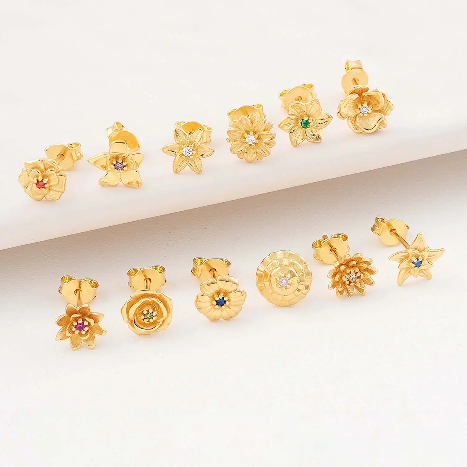 personalized birthday gift Hypoallergenic Stud earrings Birth flower Zircon earrings for women
