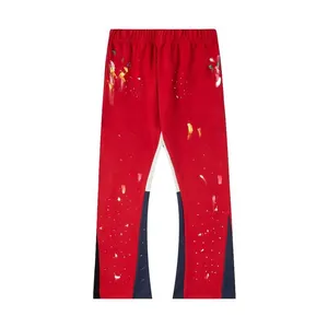 red men clothing long sleeve jogger men track pants high quality cotton hand painted flared sweatpants