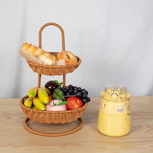 Cesta de frutas creativa de varios niveles con asa, bandeja de almacenamiento marrón para pan y aperitivos, forma circular, modelo RD - Product Image 1