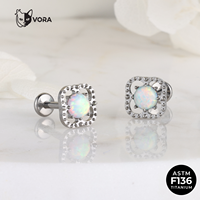 Piercing Labret en Titane ASTM F136 avec Opale Synthétique, Filetage Interne, Motifs Cœur, Rayon de Soleil et Carré, pour Hélix et Tragus