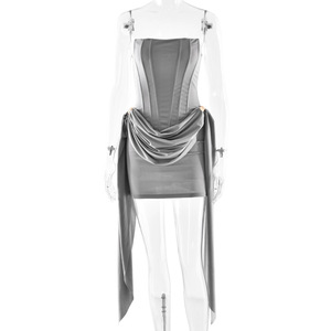 Vestido Mini Corsé sin Tirantes para Mujer, con Cintura Drapeada, Detalle de Hebilla Metálica y Lazo Largo, Vestidos de Moda - Product Image 6