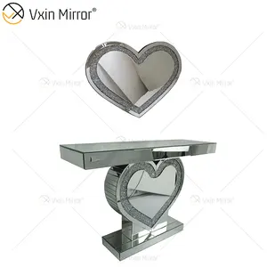 Vxin镜子工厂供应银色水晶心脏设计操作台带镜子走廊用于客厅家具
