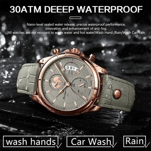 POEDAGAR 989, relojes para hombre, reloj de lujo a la moda, cronógrafo, reloj de pulsera de cuarzo de cuero, reloj deportivo informal luminoso resistente al agua para hombre - Product Image 5