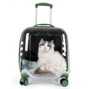 Pet Dog Trolley Backpack Case Space Capsule Dogs Cats Wheeled Pet Cart Full Transparent Pet Trolley Tote Bag