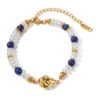Nouvelle perle incrustée d'acier inoxydable de la mode 18k avec des accessoires de bracelet de goutte de lapis Lazuli en gros