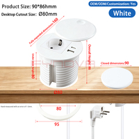 Nouvelle multiprise industrielle ABS 80 mm conforme aux normes européennes, chargeur USB intelligent pour bureau, prise de table ronde pour bureau du personnel