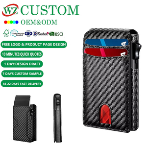 Portefeuille vintage en cuir PU pour homme, avec logo personnalisé, pince à billets, blocage RFID, fin, en métal, pour cartes d'identité et de crédit, porte-monnaie - Product Image 1