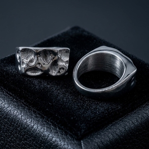 Men's <b>Titanium</b> Steel Wide <b>Ring</b> Silver Gray Irregular Meteorite Crater Texture Fashion Jewelry Gift - Product Image 1