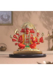 <b>Gold</b> Plated Panchmukhi Hanuman <b>Statue</b> with Orange Enamel Hindu Religious Idol Decorative Home Temple Decor Gift Handicraft - Product Image 2