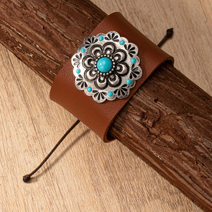 <span class=keywords><strong>DW</strong></span>-03 En Gros Vintage Main Bijoux Réglable Large Turquoise PU <span class=keywords><strong>Bracelet</strong></span> En <span class=keywords><strong>Cuir</strong></span> <span class=keywords><strong>Bracelet</strong></span> - Product Image 2