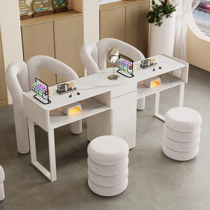 Table de manucure en verre de style simple moderne <span class=keywords><strong>ardoise</strong></span> crème Ensemble de chaises de table double simple de conception moderne manucure - Product Image 6
