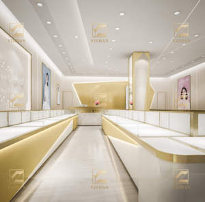 YIZHAN Vitrine de luxe en verre doré pour bijoux Modèle <span class=keywords><strong>YZ</strong></span>-2 Comptoir de magasin de détail Meubles design pour vitrine de magasin de bijoux - Product Image 1