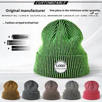 Bonnet en tricot acrylique personnalisé avec logo tissé, bord côtelé, rayé, unisexe, pour l'hiver, idéal pour les voyages