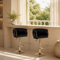 Tabouret de bar pivotant en velours noir doux, réglable en hauteur avec vérin à gaz, structure en métal doré pour bar à domicile, club, bistrot