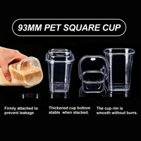 Gobelets à café en plastique personnalisés, nouveau design, qualité alimentaire, gobelets carrés en PET jetables, gobelets à emporter avec couvercles