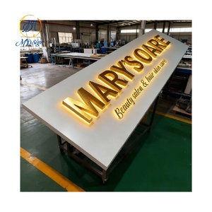Lettre dorée 3D rétroéclairée par LED avec panneau arrière, signalétique LED intérieure, logo mural LED personnalisé, panneau signalétique commercial pour salon, enseigne murale pour boutique - Product Image 6