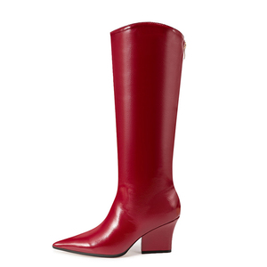 Big Size 45 Women's Solid Wide Fit Knee High Boots Ladies Chunky High Wedge Heels <b>Shoes</b> Pointed Toe Back Zipper Long Booties - Product Image 1