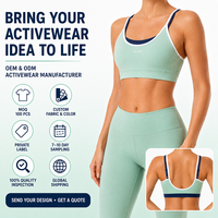 Soutien-gorge de sport personnalisé pour femme, écologique, imprimé, à maintien élevé, avec bretelles réglables, bordure marine et blanche, idéal pour la gym et les activités sportives.