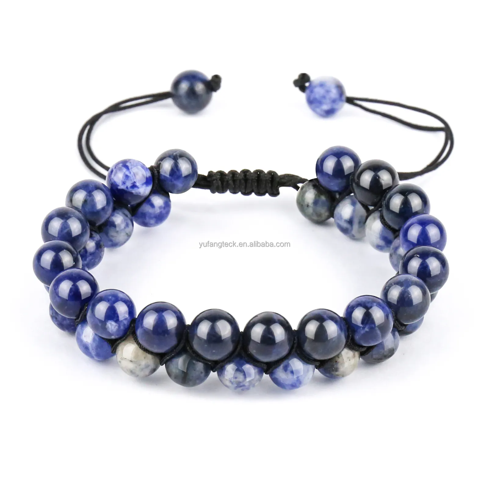 Adjustable Natural Blue Dot Stone Bracelet Double Row Beads Beaded Bracelets Fashion Jewelry Healing Reiki Yoga Jewelry