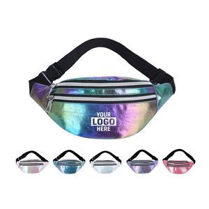 Wholesale Custom Logo Laser Women's Sports Fanny Pack Unique Shiny Holographic Waist Bag Zipper Closure PU <b>Material</b> Waterproof - Product Image 2