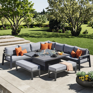 Fimous vườn nhôm góc sofa đặt lửa Pit Bảng bộ tối màu xám 9 chỗ ngồi firepit bảng - Product Image 6